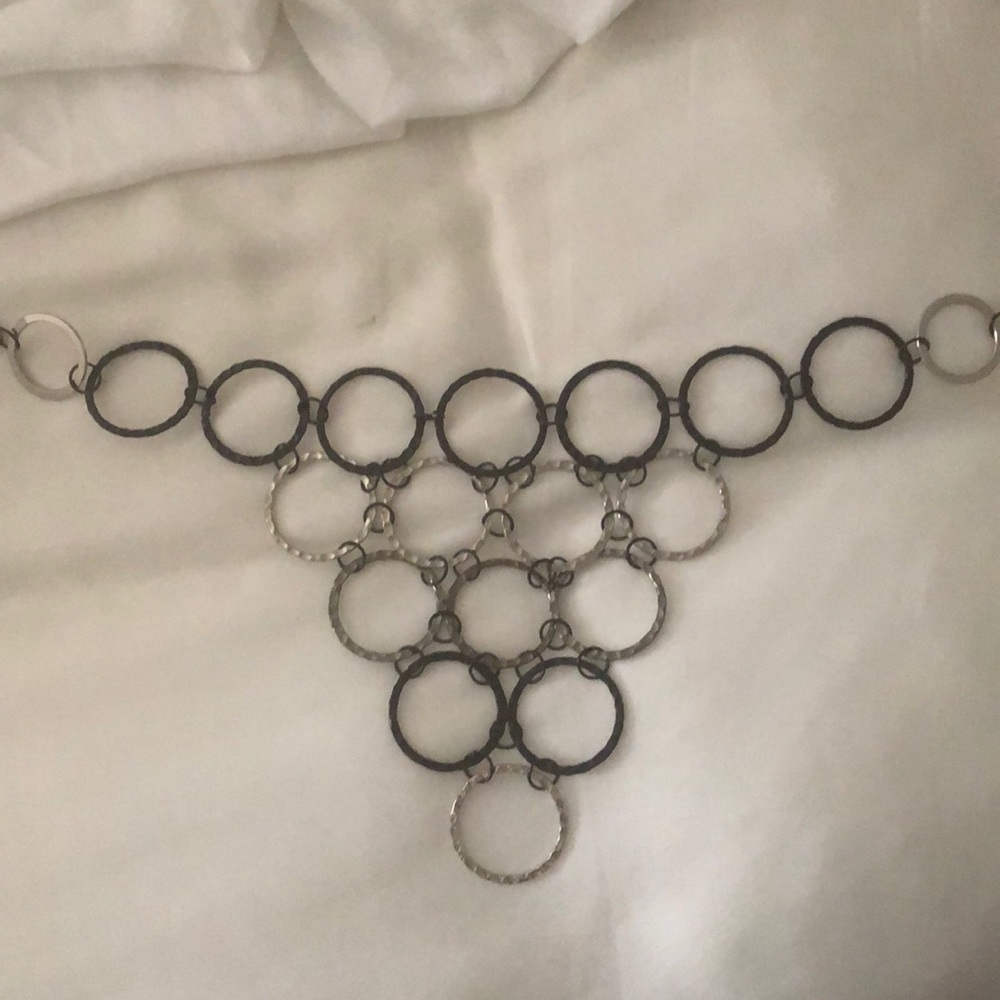 Silver and black hoop necklace